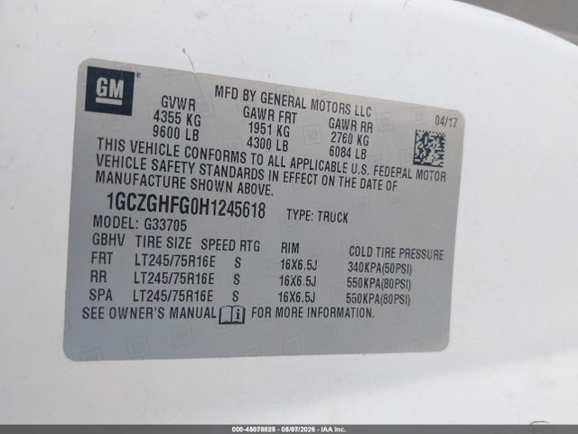 Aukcja sprzedaży 2017 Chevrolet Express 3500 Work Van, vin: 1GCZGHFG0H1245618, numer aukcji: 45078825