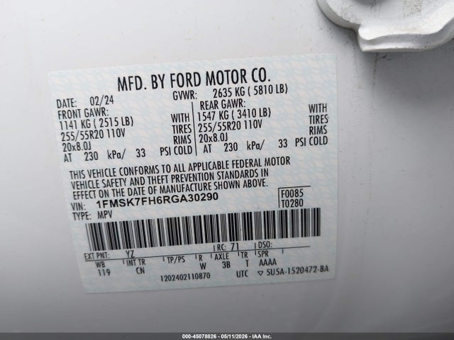 1FMSK7FH6RGA30290 Ford Explorer Limited