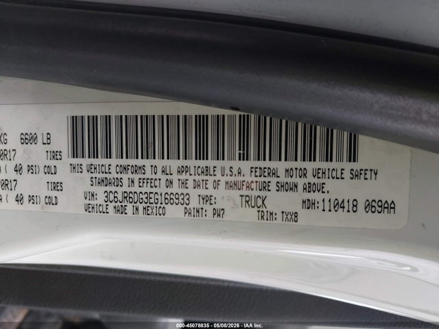 Продажа на аукционе авто 2014 Ram 1500 Tradesman, vin: 3C6JR6DG3EG166933, номер лота: 45078835