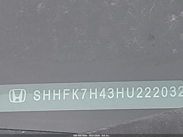 45078884 :رقم المزاد ، SHHFK7H43HU222032 vin ، 2017 Honda Civic Sport مزاد بيع
