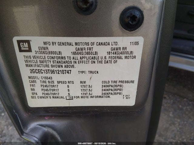 45078887 :رقم المزاد ، 2GCEC13T961210747 vin ، 2006 Chevrolet Silverado 1500 Lt1 مزاد بيع