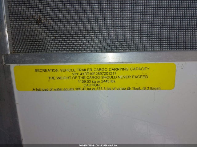 Продаж на аукціоні авто 2009 Keystone Other, vin: 4YDT19F2897201217, номер лоту: 45078894