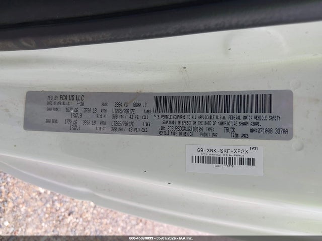 Продаж на аукціоні авто 2018 Ram 1500 Tradesman  4x2 8' Box, vin: 3C6JR6DGXJG318104, номер лоту: 45078899