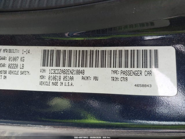 45078903 :رقم المزاد ، 1C3CDZAB2EN218848 vin ، 2014 Dodge Avenger Se مزاد بيع