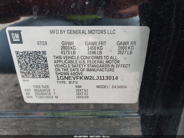 1GNEVFKW2LJ113014 Chevrolet Traverse Awd Ls