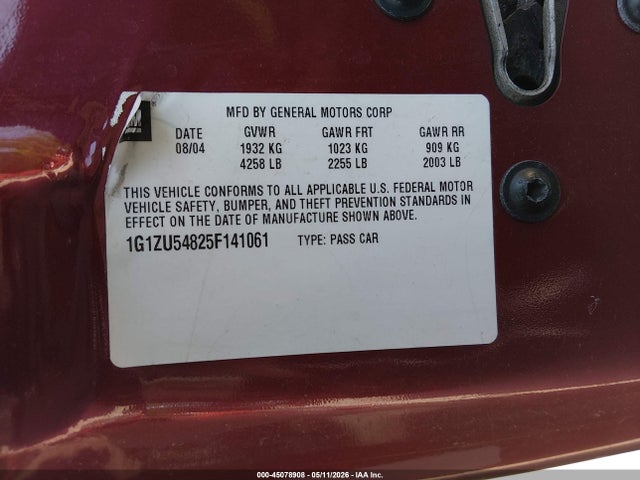 45078908 :رقم المزاد ، 1G1ZU54825F141061 vin ، 2005 Chevrolet Malibu Lt مزاد بيع