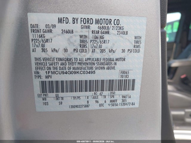 Aukcja sprzedaży 2009 Ford Escape Limited, vin: 1FMCU94G09KC03495, numer aukcji: 45078911