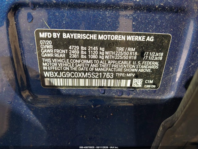 45078925 :رقم المزاد ، WBXJG9C0XM5S21763 vin ، 2021 Bmw X1 Xdrive28i مزاد بيع