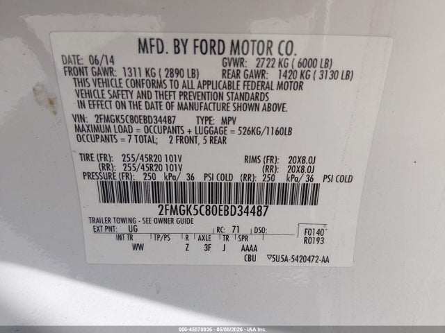 Продаж на аукціоні авто 2014 Ford Flex Sel, vin: 2FMGK5C80EBD34487, номер лоту: 45078936