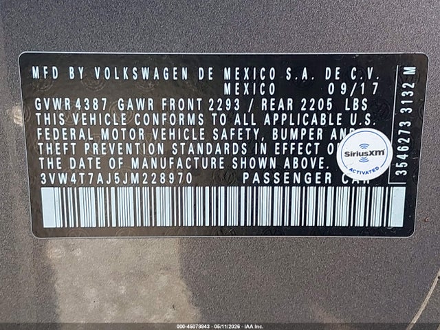 3VW4T7AJ5JM228970 Volkswagen Jetta 2.0t Gli
