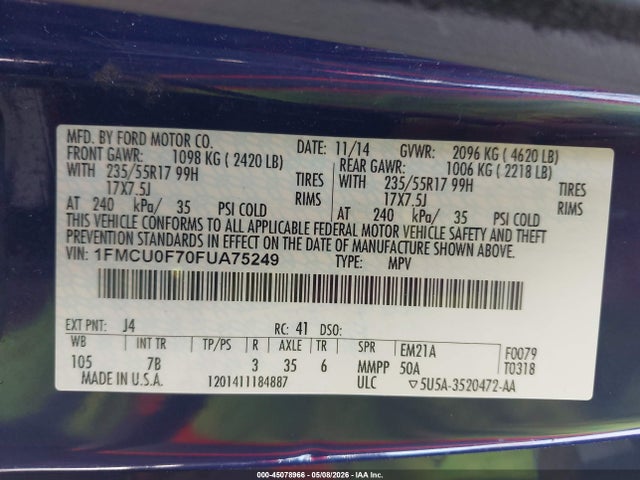 1FMCU0F70FUA75249 Ford ESCAPE S