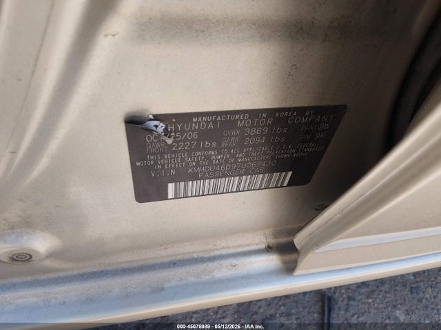 Продаж на аукціоні авто 2007 Hyundai Elantra Gls/limited/se, vin: KMHDU46D97U067430, номер лоту: 45078989