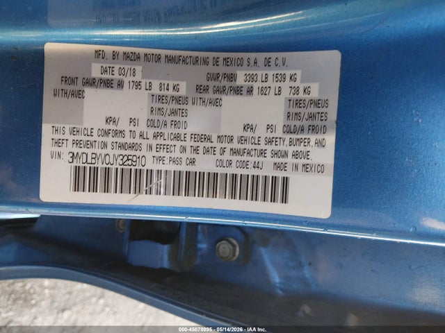 Aukcja sprzedaży 2018 Toyota Yaris Ia, vin: 3MYDLBYV0JY325910, numer aukcji: 45078995