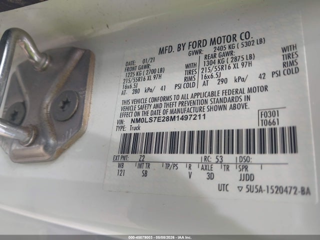Aukcja sprzedaży 2021 Ford Transit Connect Xl, vin: NM0LS7E28M1497211, numer aukcji: 45079003
