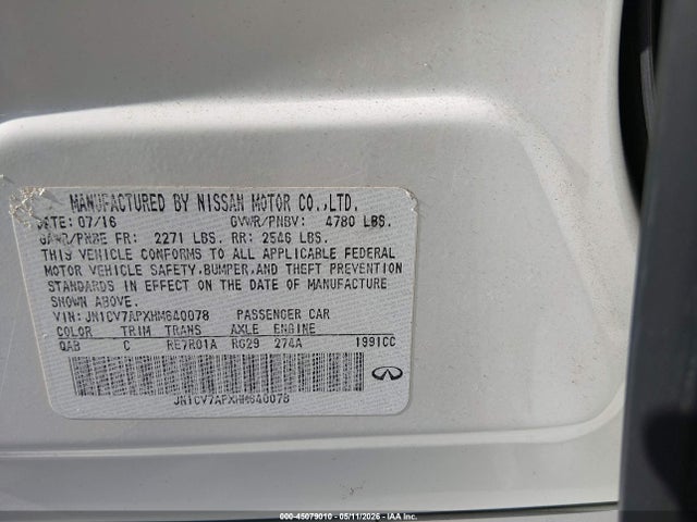 JN1CV7APXHM640078 Infiniti Q50 2.0t Premium