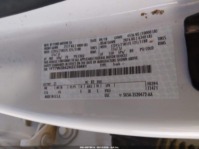 1FT7W2B62KEC59881 Ford F-250 Xl