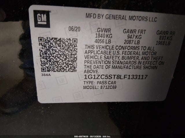 1G1ZC5ST8LF133117 Chevrolet Malibu Fwd 1fl