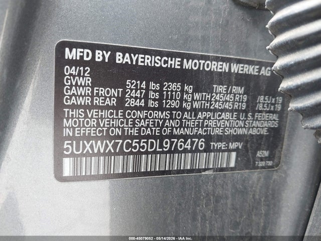 Продаж на аукціоні авто 2013 Bmw X3 Xdrive35i, vin: 5UXWX7C55DL976476, номер лоту: 45079052