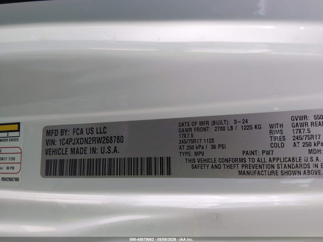 Aukcja sprzedaży 2024 Jeep Wrangler 4-door Sport S 4x4, vin: 1C4PJXDN2RW268780, numer aukcji: 45079062