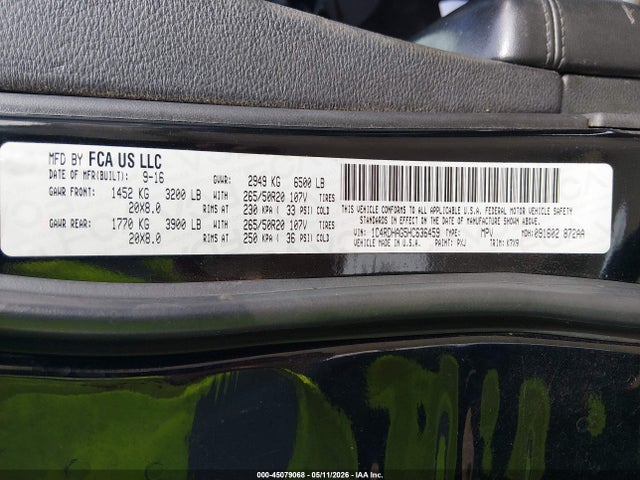 Продаж на аукціоні авто 2017 Dodge Durango Sxt Rwd, vin: 1C4RDHAG5HC636459, номер лоту: 45079068