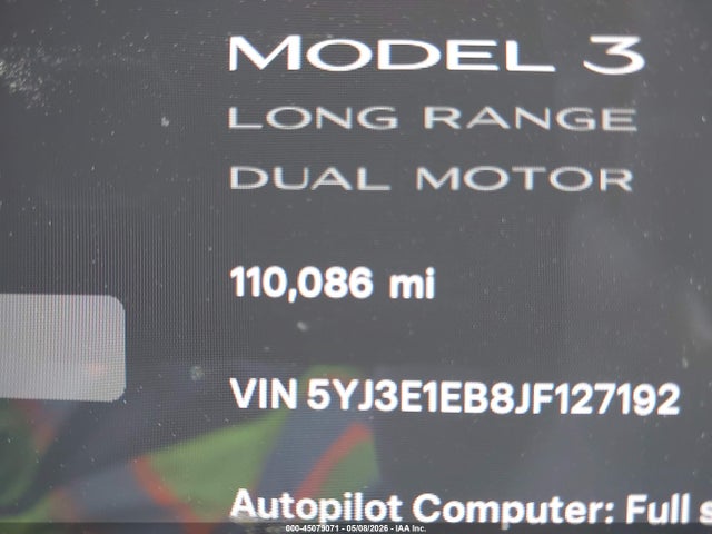 Продажа на аукционе авто 2018 Tesla Model 3 Long Range/performance, vin: 5YJ3E1EB8JF127192, номер лота: 45079071