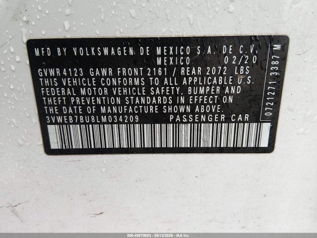 Aukcja sprzedaży 2020 Volkswagen Jetta 1.4t Sel, vin: 3VWEB7BU8LM034209, numer aukcji: 45079083