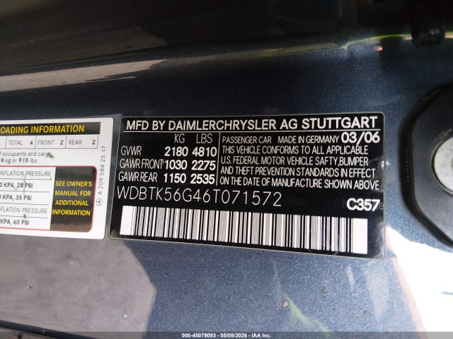 Aukcja sprzedaży 2006 Mercedes-benz Clk 350, vin: WDBTK56G46T071572, numer aukcji: 45079093