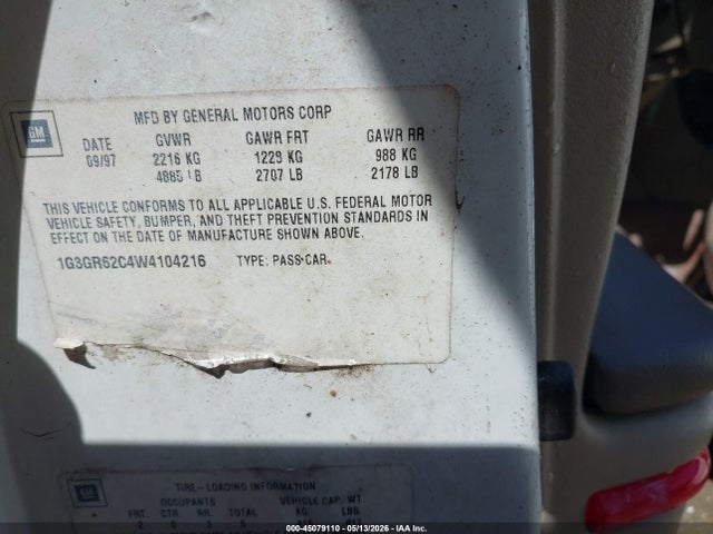 45079110 :رقم المزاد ، 1G3GR62C4W4104216 vin ، 1998 Oldsmobile Aurora مزاد بيع