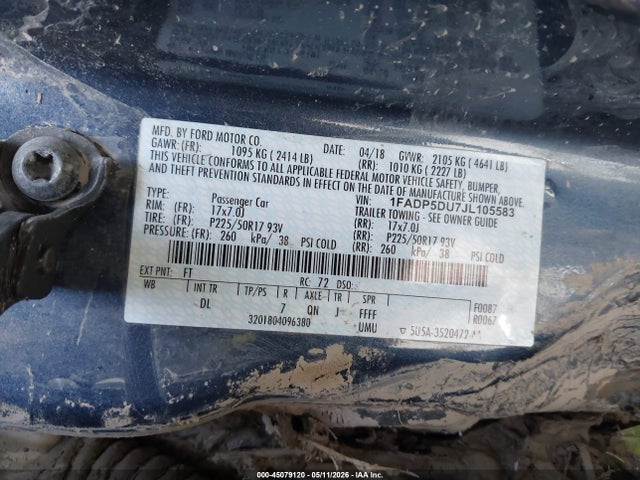 45079120 :رقم المزاد ، 1FADP5DU7JL105583 vin ، 2018 Ford C-max Hybrid Titanium مزاد بيع