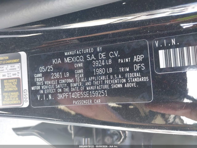 Aukcja sprzedaży 2025 Kia K4 Lxs, vin: 3KPFT4DE5SE159251, numer aukcji: 45079122