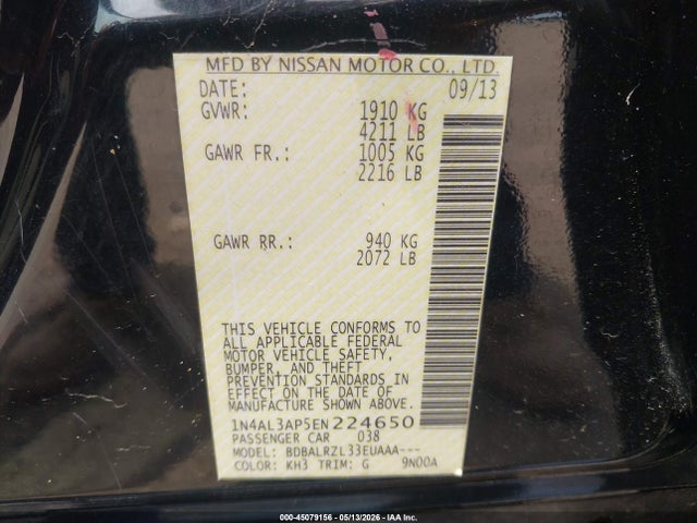 Aukcja sprzedaży 2014 Nissan Altima 2.5 S, vin: 1N4AL3AP5EN224650, numer aukcji: 45079156