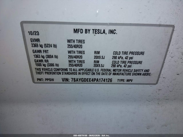 Aukcja sprzedaży 2023 Tesla Model Y Awd/long Range Dual Motor All-wheel Drive, vin: 7SAYGDEE4PA174126, numer aukcji: 45079188