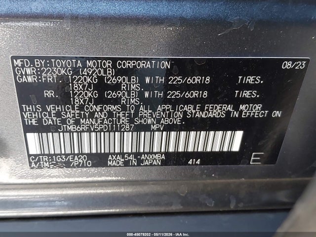 Продаж на аукціоні авто 2023 Toyota Rav4 Hybrid Xle Premium, vin: JTMB6RFV5PD111287, номер лоту: 45079202