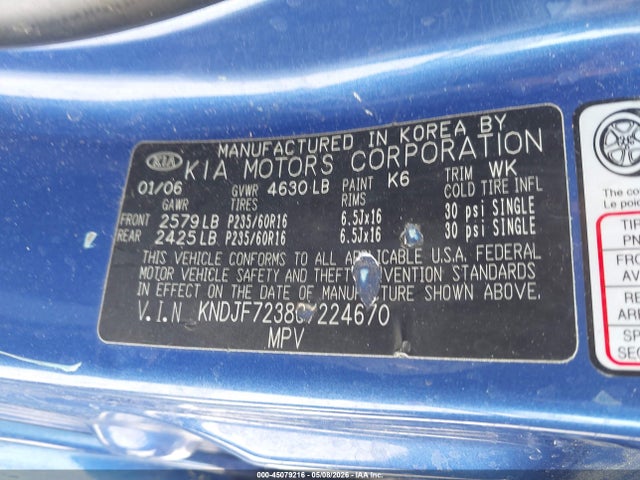 Aukcja sprzedaży 2006 Kia Sportage Ex V6/lx V6, vin: KNDJF723867224670, numer aukcji: 45079216