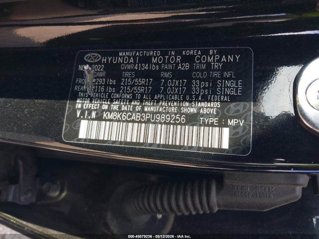 Aukcja sprzedaży 2023 Hyundai Kona Sel, vin: KM8K6CAB3PU989256, numer aukcji: 45079236