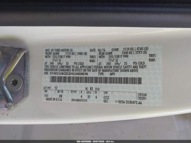 Aukcja sprzedaży 2017 Ford Escape Se, vin: 1FMCU9GD2HUA69836, numer aukcji: 45079266