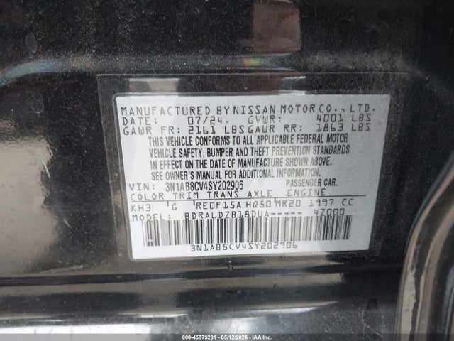 Aukcja sprzedaży 2025 Nissan Sentra Sv, vin: 3N1AB8CV4SY202906, numer aukcji: 45079281