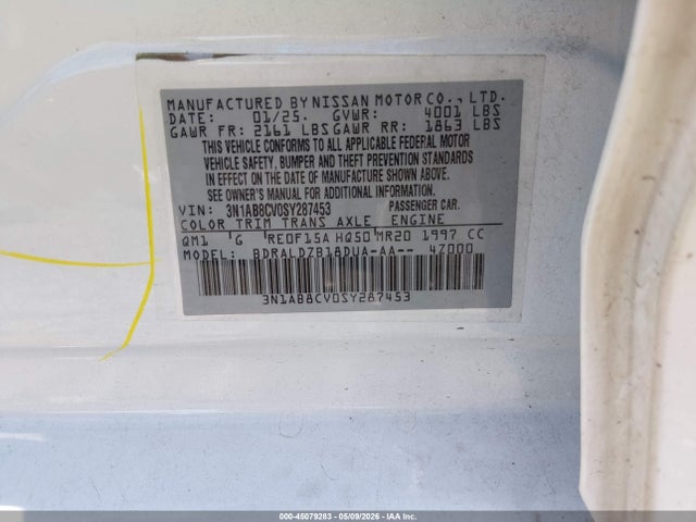 Продаж на аукціоні авто 2025 Nissan Sentra Sv, vin: 3N1AB8CV0SY287453, номер лоту: 45079283