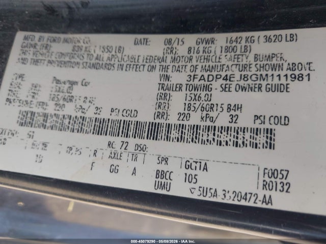 Продаж на аукціоні авто 2016 Ford Fiesta Se, vin: 3FADP4EJ8GM111981, номер лоту: 45079290