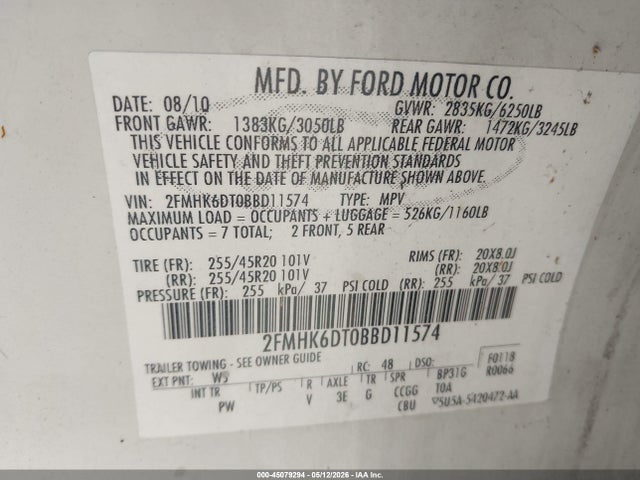 Продаж на аукціоні авто 2011 Ford Flex Limited, vin: 2FMHK6DT0BBD11574, номер лоту: 45079294