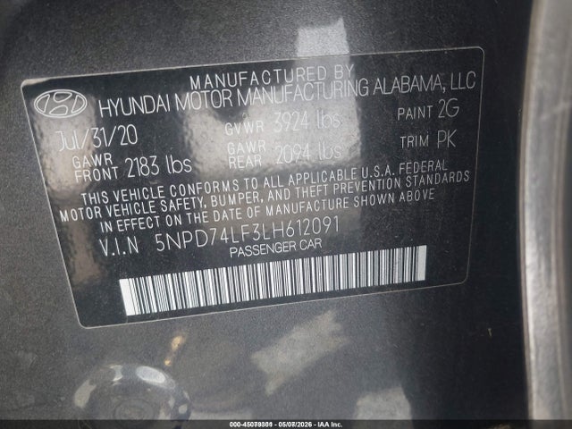 5NPD74LF3LH612091 Hyundai ELANTRA SE