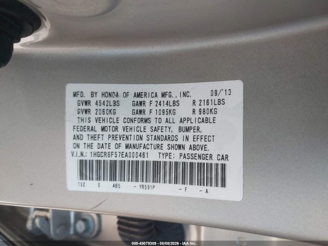 Aukcja sprzedaży 2014 Honda Accord Hybrid Ex-l, vin: 1HGCR6F57EA000461, numer aukcji: 45079309