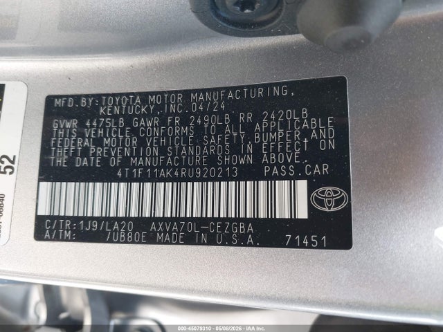 4T1F11AK4RU920213 Toyota CAMRY XLE