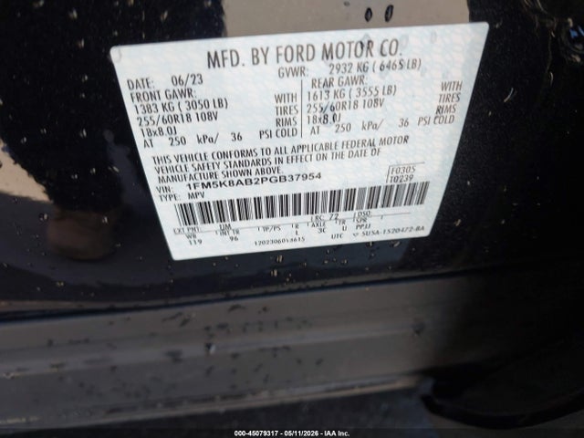 Продаж на аукціоні авто 2023 Ford Police Interceptor Utility, vin: 1FM5K8AB2PGB37954, номер лоту: 45079317