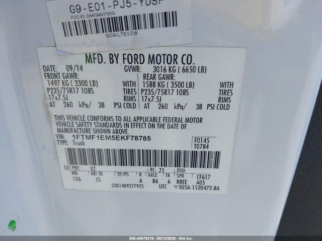 Продажа на аукционе авто 2014 Ford F-150 Xl, vin: 1FTMF1EM5EKF78785, номер лота: 45079319
