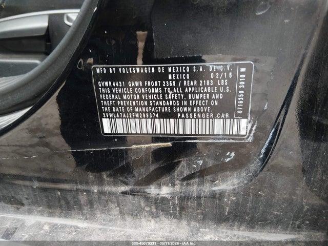2015 Volkswagen Jetta 2.0l Tdi S მანქანა იყიდება აუქციონზე, vin: 3VWLA7AJ2FM299374, აუქციონის ნომერი: 45079331