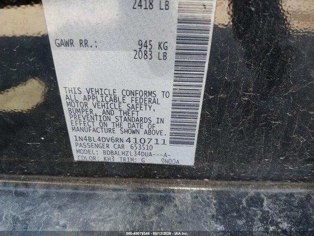 45079345 :رقم المزاد ، 1N4BL4DV6RN410711 vin ، 2024 Nissan Altima Sv Fwd مزاد بيع
