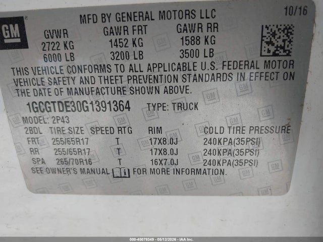 Продаж на аукціоні авто 2016 Chevrolet Colorado Z71, vin: 1GCGTDE30G1391364, номер лоту: 45079349