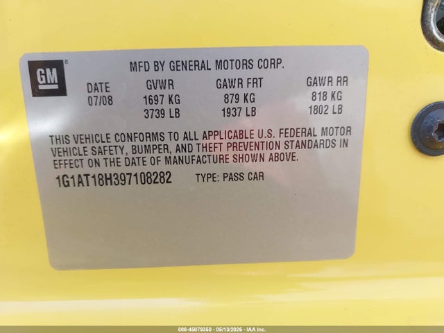 Продажа на аукционе авто 2009 Chevrolet Cobalt Lt, vin: 1G1AT18H397108282, номер лота: 45079350