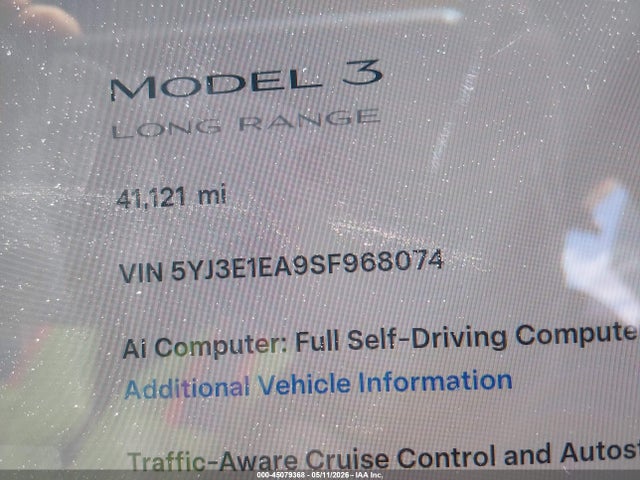 Aukcja sprzedaży 2025 Tesla Model 3 Long Range Rear-wheel Drive/standard Rear-wheel Drive, vin: 5YJ3E1EA9SF968074, numer aukcji: 45079368